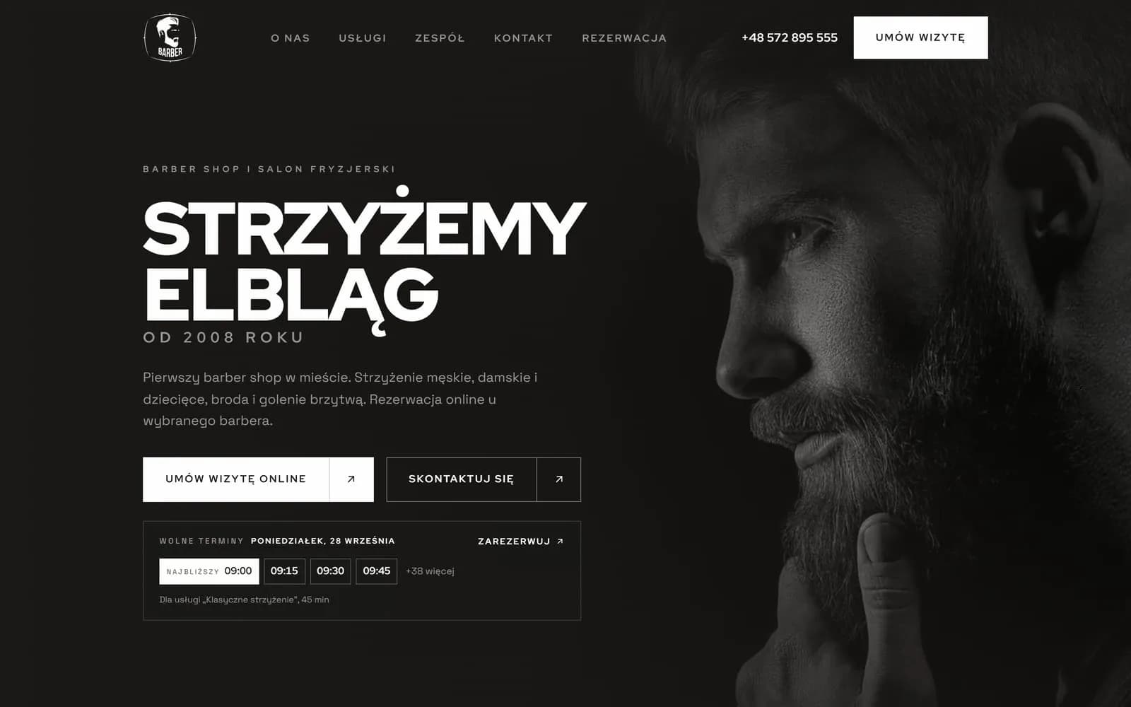 Strona rezerwacji Barber Elbląg, na którą prowadzi reklama