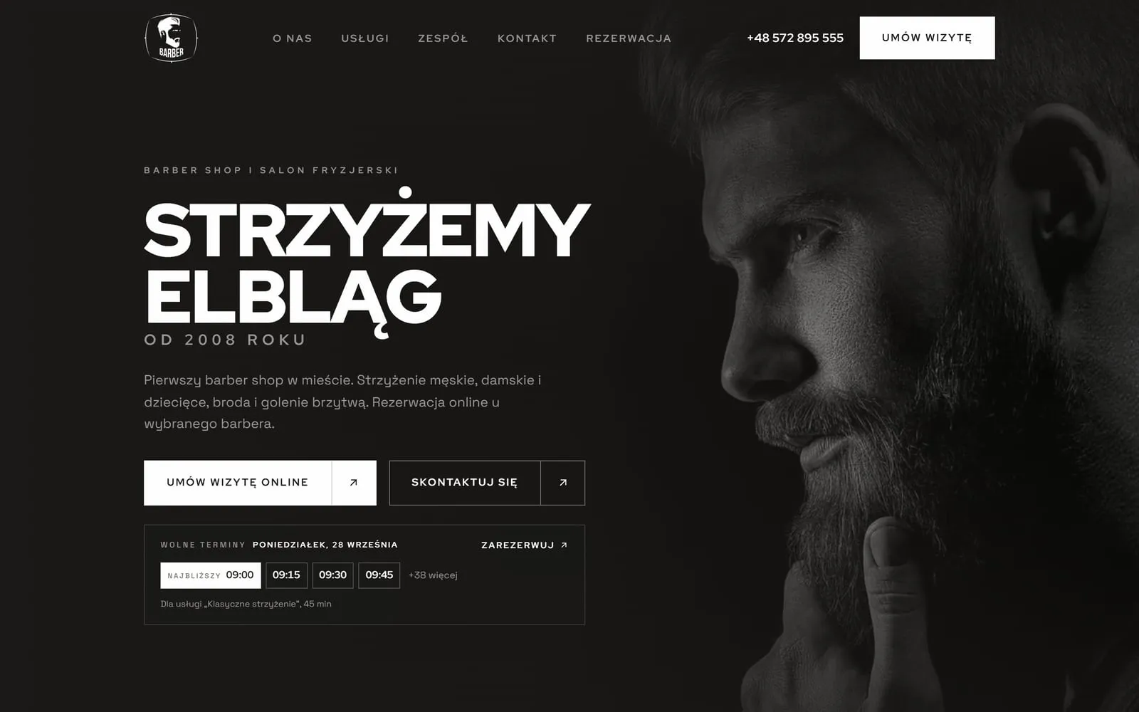 Strona internetowa Barber Elbląg zaprojektowana przez Social Fury