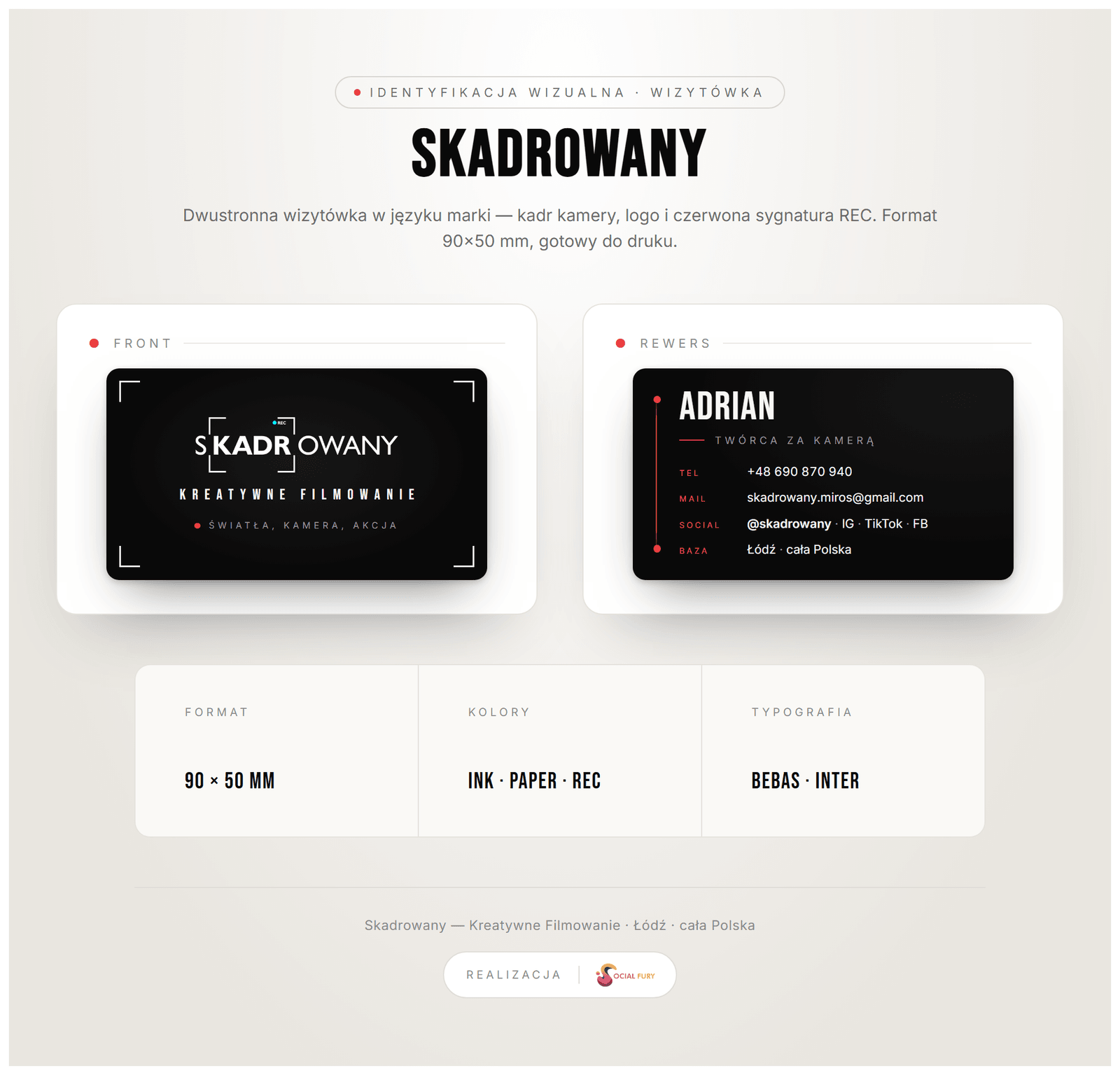Wizytówka Skadrowany: front i rewers, projekt do druku
