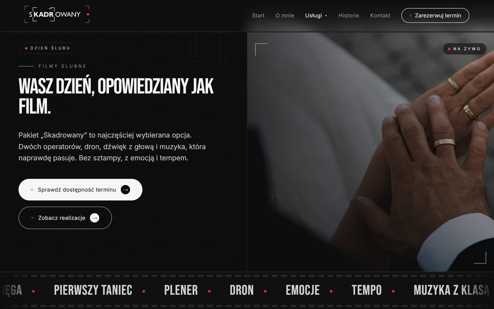 Podstrona filmów ślubnych Skadrowany
